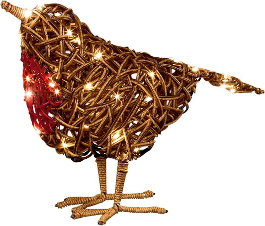 PREMIER BATTERY OP RATTAN ROBIN LED DECORATIO