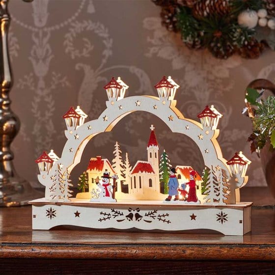 THREE KINGS INLIT WOODEN FESTIVE VILLAGE