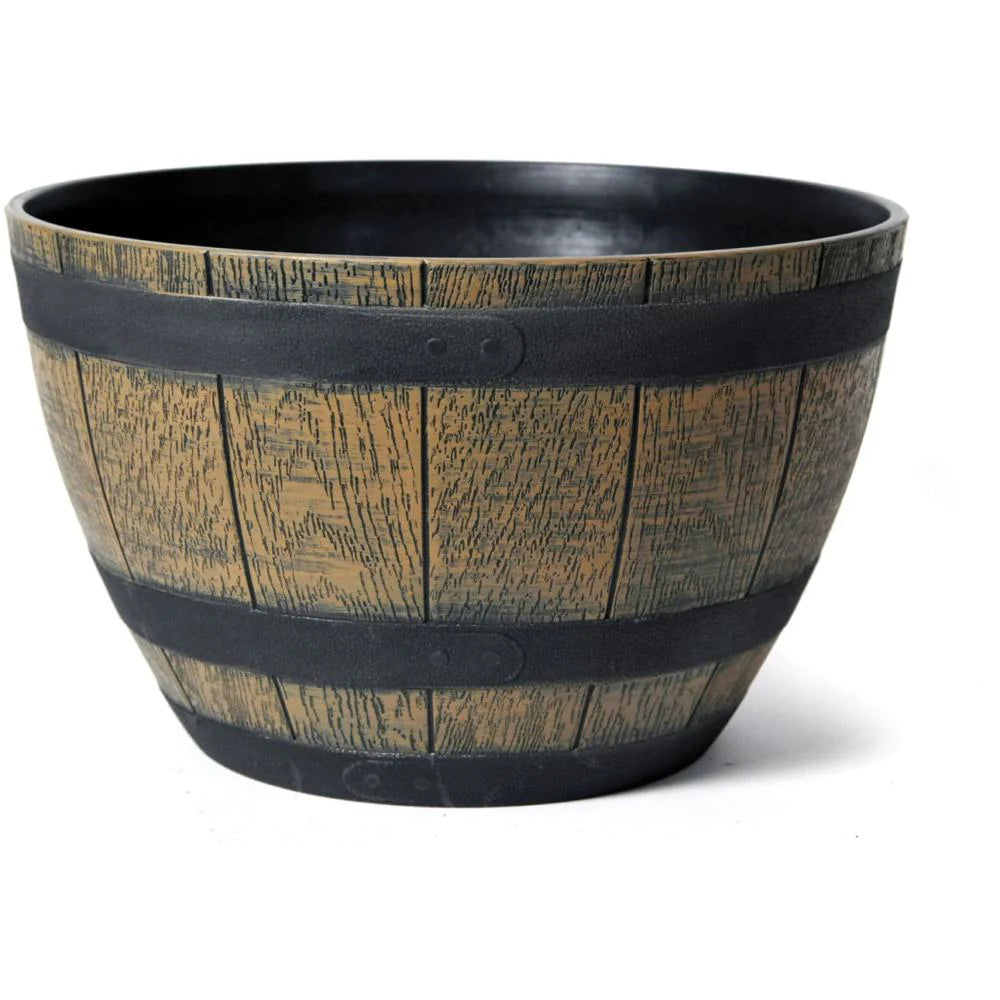 WOOD EFFECT RESIN BARREL BOWL  Planter