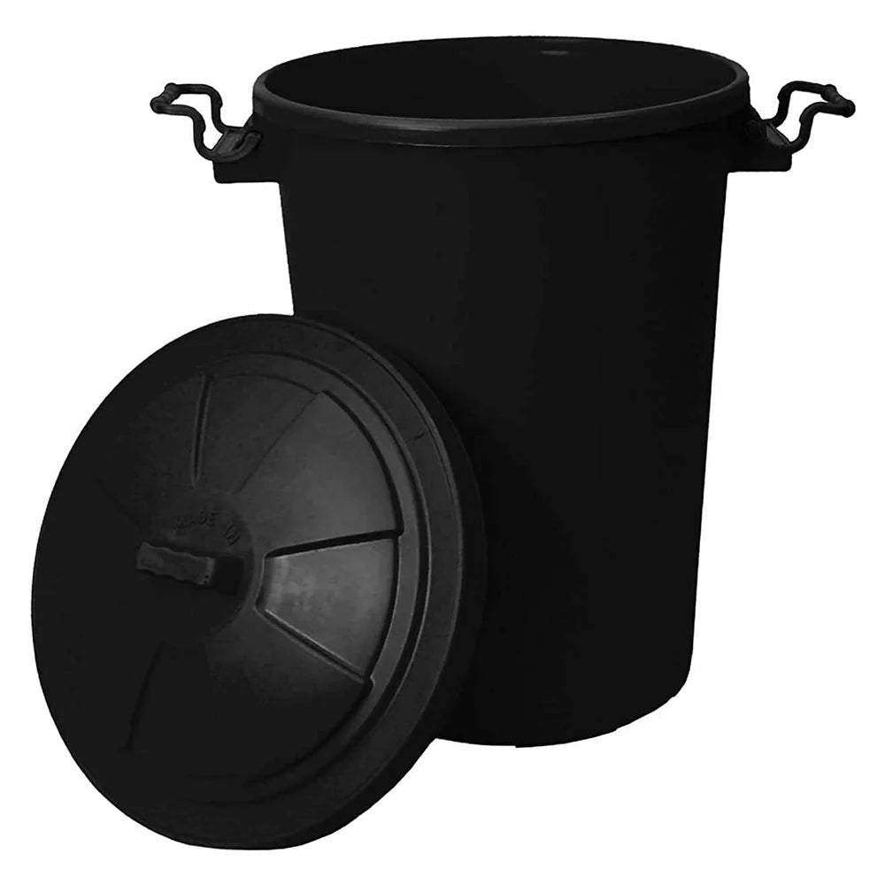 AMA 85LTR BLACK DUSTBIN W LID + CLIP HANDLE