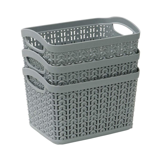 JVL Loop 1.5L Rect Storage Basket Grey set 3
