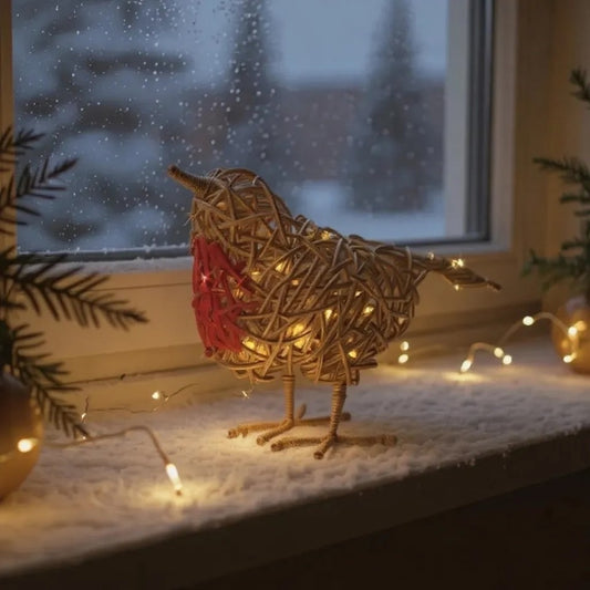 PREMIER BATTERY OP RATTAN ROBIN LED DECORATIO