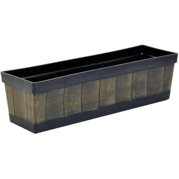 WOOD EFFECT RESIN BARREL RECTANGLE FLOWERBOX