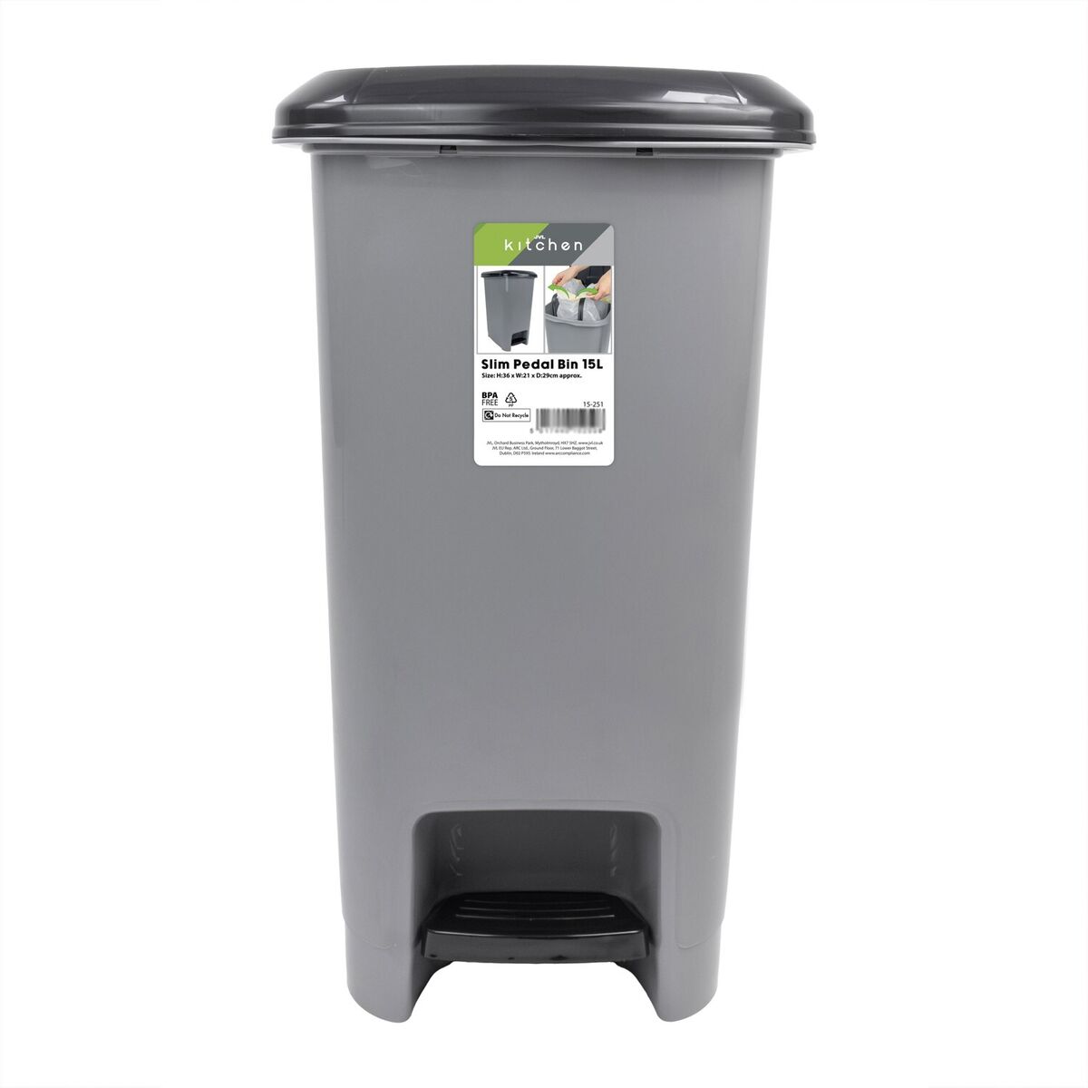JVL SLIM PEDAL BIN 15L