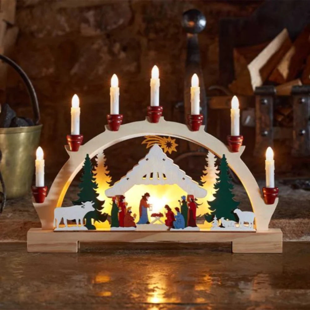 INLIT 7 LIGHT WOODEN LED NATIVITY CANDLEBRIDG