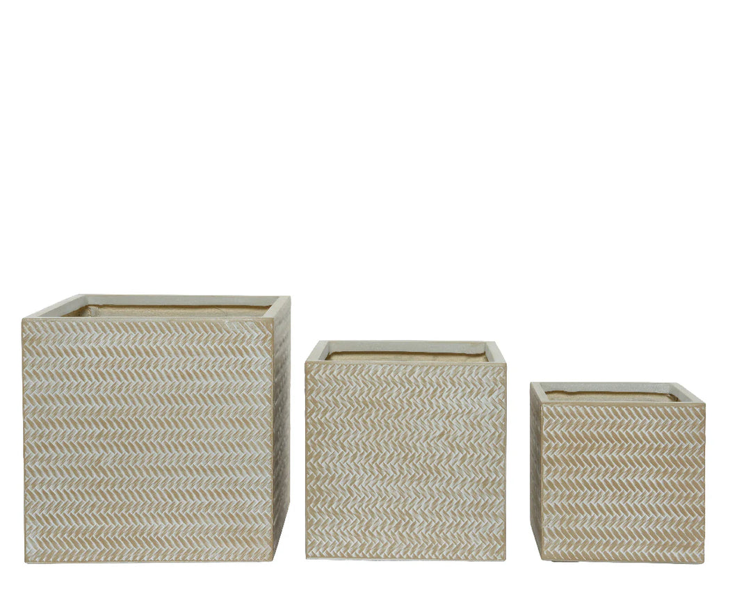 FIBRECLAY SQUARE  PLANTER BEIGE SMALL
