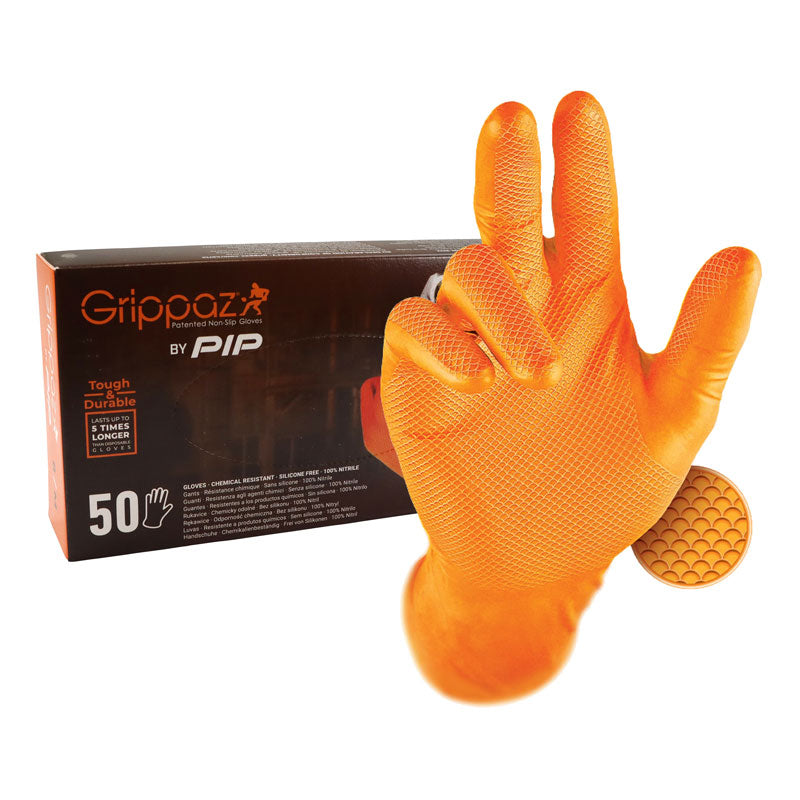 GRIPPAZ SIZE 9 L SKIN GLOVE ORANGE PK 50
