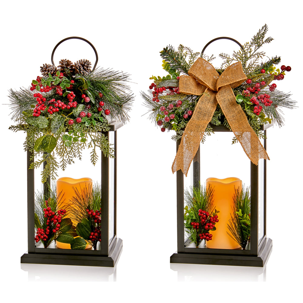 64CM LANTERN W.LED CANDLE + RIBBON