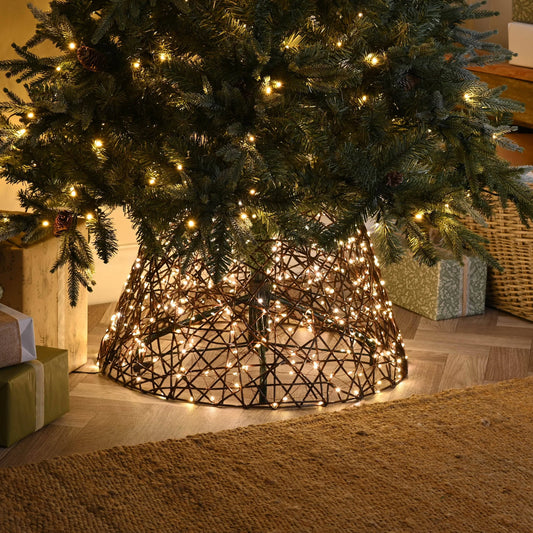 FESTIVE WHITE LED LIT BROWN TREE SKIRT 70CM